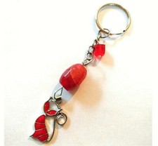 Porte Clé / Bijou de sac Agate + chat + cube rouges