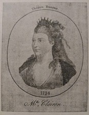 Gravure XIXe Mlle Clairon 1736 Théâtre Français Actrice Portrait Estampe 