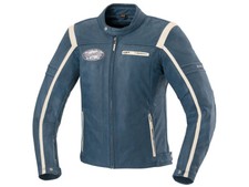 iXS Veste en Cuir Shawn Bleu-Beige Blouson Moto En Cuir de Buffle