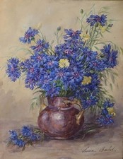 Tableau ancien aquarelle nature morte fleurs signé fin XIXème 