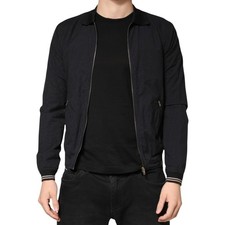 Dolce & Gabbana Veste Coton Bleu Foncé Fermeture Éclair Bomber Hommes IT44/US34/