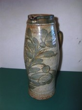 Grand vase en grès - Décor floral - Signé