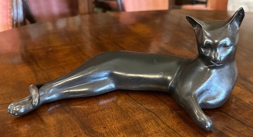 Sculpture bronze chat - , pierre