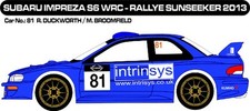 DECALS 1/43 SUBARU IMPREZA WRC #81 - DUCKWORTH - RALLYE SUNSEEKER 2013 - D43259