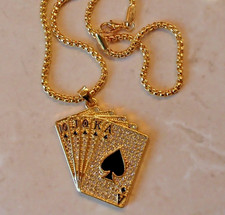 COLLIER PENDENTIF doré, cartes Poker "Quint Flush Royale "