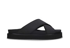 Sandales véganes nu-pieds noires plates enfiler semelle rembourré compensé nobuk