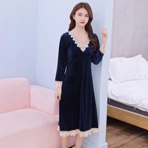Women neck velvet sleepwear - women,