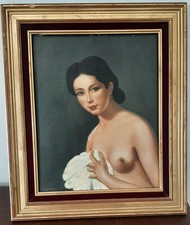 Tableau Ancien Portrait Femme Nue  Peinture signée