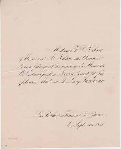 1881 faire part mariage gaston - mariage,