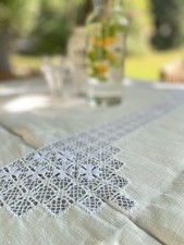 Magnifique ensemble Nappe 6 Serviettes Lin et dentelle de coton faite main