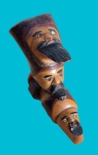 pipe fourneau bois sculpté 3 visages l'un sur l'autre