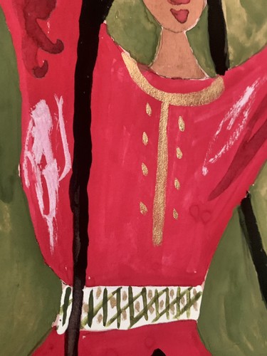 Tableau ancien gouache scène