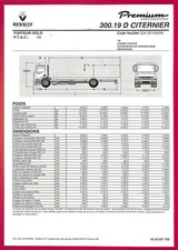 RENAULT PREMIUM / PORTEUR 300.19 D CITERNIER / FICHE TECHNIQUE de 1998