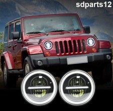 2 Phares LED Rond 75W 7" Feux de Route Croisement Diurne DRL Angel Eye 4x4 VTT