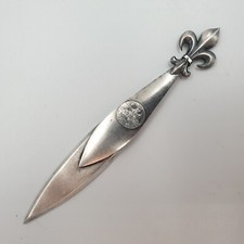 OUVRE LETTRE COUPE PAPIER METAL ARGENTE SOUVENIR MT ST MICHEL FLEUR DE LYS XIXe