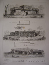 Gravure Dolmen Grotte aux Fées près de Tours Roche-aux-Fées d' Essé Locmariaquer