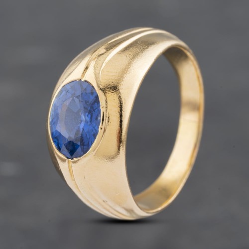 Bague chevalière ovale - , saphir