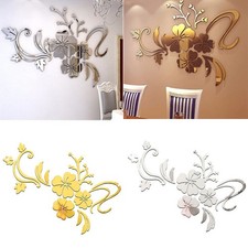 3D Fleur Miroir Autocollant Mural DIY Art Mural Amovible Maison Pièce Décor
