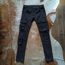 Pantalon Bershka Jean Cargo Battle Combat Trellis Skinny Slim Noir Taille 40 S M