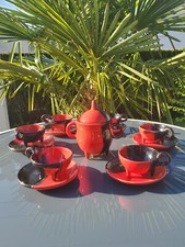 Très rare service café thé Vallauris Luc rouge et noir vintage