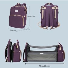 Sac à Dos de Change pour Bébé Sac à Langer Portable avec Lit Pliable Violet 