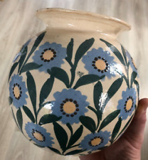 Ancien Vase Boule Céramique décor Alsace signé Elchinger Fleurs