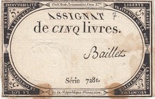 5 Livres - 10 Brumaire An II (31.10.1793) - Sign. Baillet - Série 7281