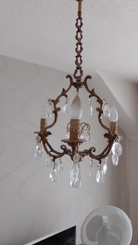 Lustre bronze ancien cristal - ancien, 3