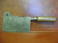 Ancien Couperet ,Hachoir, Feuille de boucher, manche en bois 30 cm fer 16 cm