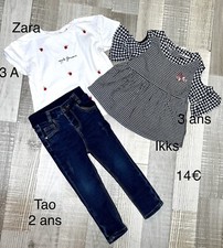 Ikks Tao Zara 2 / 3 Ans Fille : T Shirt Pommes + Chemisier + Jean TBE