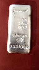 Lingot d’argent 1 kg metalor Suisse Silver Bullion Bar 999