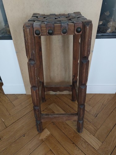 Ancien tabouret bois avec - ancien,