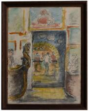 Dessin original crayon aquarelle vintage XXe