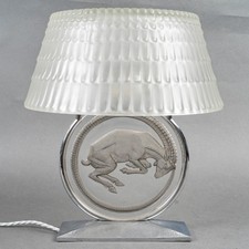 Lampe Bélier Verre Blanc Patine Gris Rene Lalique R.Lalique Glass Ram Lamp