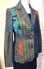 LULU H VESTE  PATCHWORK BROCHé VELOURS DENIM BOUTONS BIJOUX   T M OU T 38/40