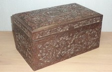 Rare coffre coffret à bijoux en bois sculpté ajouré ancien asiatique Chinois