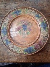 Assiette en bois peinte fleurs 2