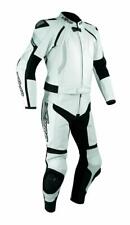 Combinaison Cuir Blouson Pantalon 2 pc. Moto Motard Racing Protections CE Blanc
