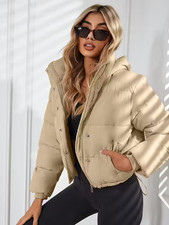 Veste Matelassée Col Montant, Avec Poches, Décontracté Manches Longues, Cordon
