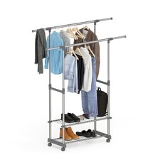 Porte-Vêtements Sur Roues Avec 2 Étagères Réglables Charge Lourde