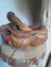 MORTIER EN BOIS D'OLIVIER AVEC SON PILON SCULPTÉ À LA MAIN BRUTALISTE