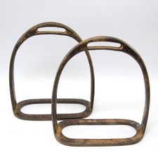 Indien Vintage Cheval / Beige Pied Repos Paire Pédale Étrier Ferme Décor.