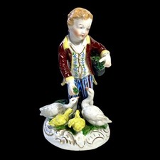 Ancienne Figurine Enfant Aux Canard Porcelaine Allemande Potschappel dresden