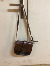 Ancien Sac Besace Cuir Marron Art Populaire Fait Main