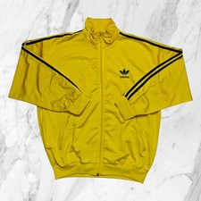 Adidas Vintage Âge 90 Sweat-Shirt Zip Homme Veste survêtement Jaune Trois Rayé M