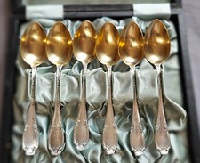 6 cuillères à moka en argent massif & cuilleron doré ( vermeil ) - KRAMER 800