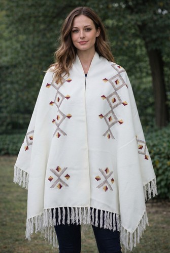 Poncho artisanal blanc cassé - poncho,