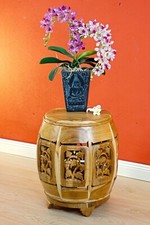 Table D'Appoint En Bois Rond Avec Sculptures Asiatique Chine