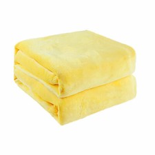 Couverture polaire douce chaude tapis plain flanelle peluche jaune 1