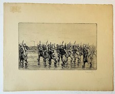 RENEFER Raymond - [Troupe de SOLDATS en marche]. 1916. EAU-FORTE signée. ETCHING